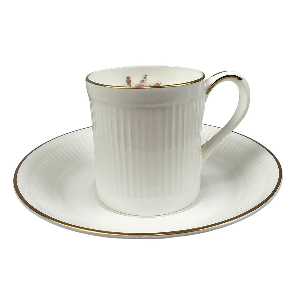Crown Staffordshire Danbury Mint Rose Demitasse Cup and Saucer Set Gold Trim